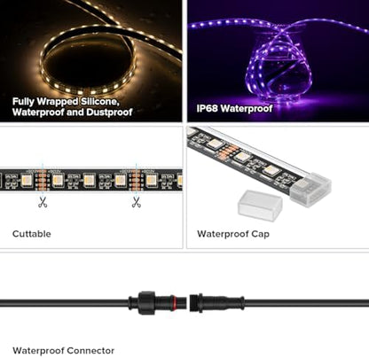 BTF-LIGHTING RGBW LED Strip IP68 Waterproof Cool White DC24V 16.4FT 300LED