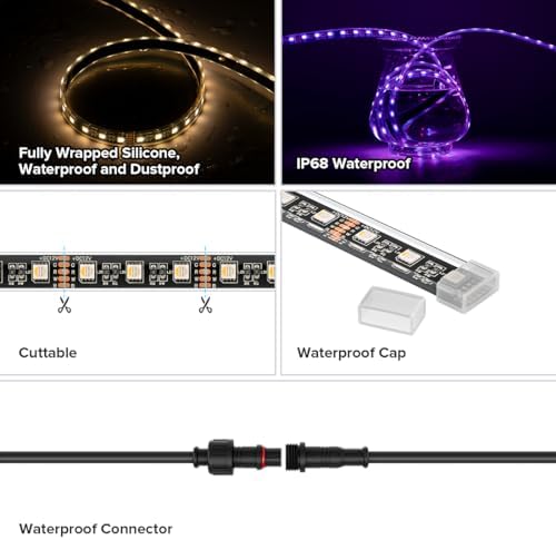 BTF-LIGHTING RGBW LED Strip IP68 Waterproof Cool White DC12V 16.4FT 300LED