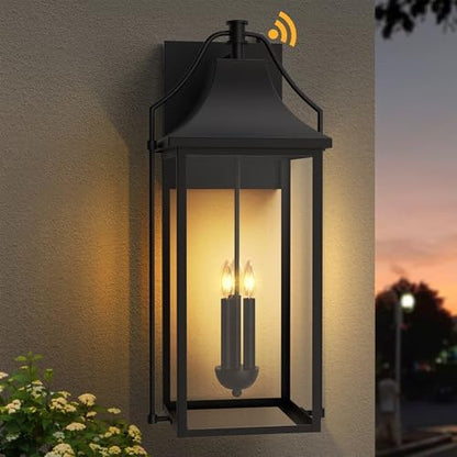 25IN Dusk to Dawn Outdoor Wall Sconce, 3-E12 Base Porch Light