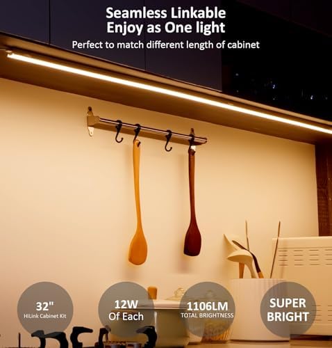 Leetdud Under Cabinet Lighting Plug in, 32 Inch 1 Pc, Linkable AC120V 3CCT 3000K/4000K/5000K Ultra Slim, LED Under Cabinet Lights for Counter Light, Kitchen, Shelf, Sink, Workshop, Desk, Bronze