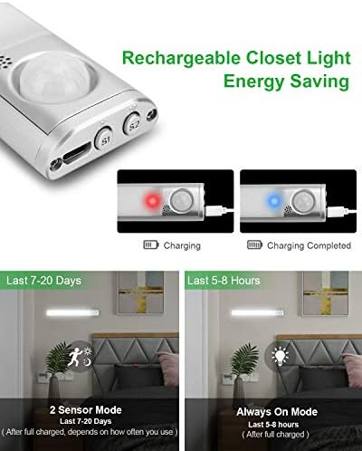 Under Cabinet Lighting, 80 LED Motion Sensor Light Indoor, Rechargeable Closet Light, 3 Color Temps Under Cabinet Lights, Wireless Dimmable Under Counter Lights For Kitchen, Pantry (5 Pack)