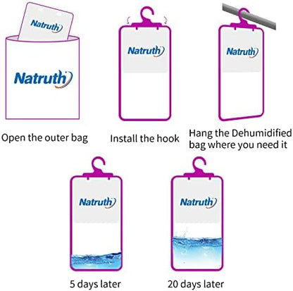 NATRUTH 12-PACK Moisture Absorber Bags With Lavender,Desiccant Hanging Bag Use for Kitchen Bathroom Wardrobe, Eliminates Odors，Odor Absorber Humidity Packs, Hanging Closet Dehumidifier Bags for Closet