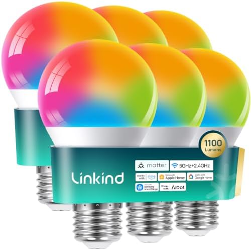 Linkind Matter Smart Light Bulbs 5GHz, Works with Alexa/Apple Home/Google