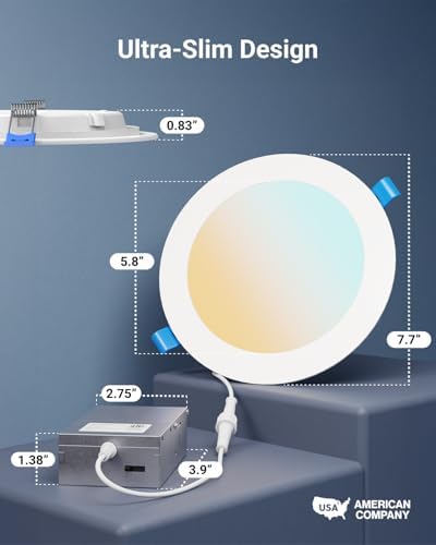 Sunco 6 Pack 7 Inch Slim Canless LED Recessed Lights, 5CCT, 13W