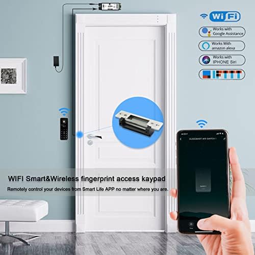 WiFi Access Control 400lb Holding Force Electric Magnetic Door Lock System Kit with Remote and Smartphone app Control, paired with Wireless Fingerprint and Access Kaypad (Electric Strike Lock kit)