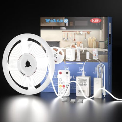 WOBANE Dimmable COB LED Strip with RF Remote,9.8ft Under Cabinet Lighting