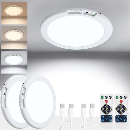 ODEETRONIC Rechargeable Motion Sensor LED Ceiling Light, 2 Pack for Closet