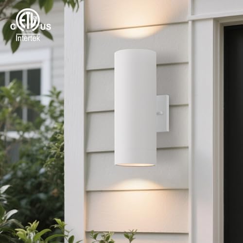 mirrea 14" Modern Outdoor Porch Light in 2 Lights, Matte White, 2 Pack