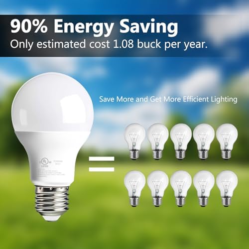 dalattin A19 LED Light Bulbs 60 Watts Equivalent Bulbs,800 LM,Non-Dimmable,Efficient 9W Energy Saving Lights for Living Room,Office,80+ CRI,120V,UL Listed (Daylight White 5000k, 10 Counts)