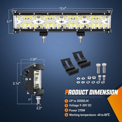 Nilight 12 Inch Side Shooter Light Bar Spot Flood Combo Triple Row
