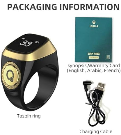Smart Tasbih Zikr Ring, 20mm Muslim Digital Azan Alarm Clock, Tasbih Counter Smart Ring (Black)