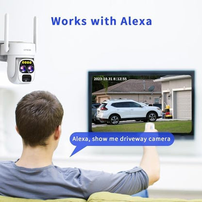 Cameras for Home Security Wireless Outdoor Solar,Alexa Security Camera Outside,360 PTZ Outside WiFi Camera Dual Lens 10x Zoom,Night Vision,2K,Water Proof