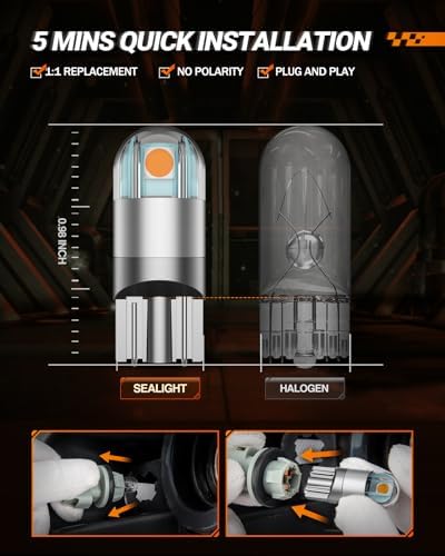 SEALIGHT 194 LED Bulb 6000K White, License Plate Light, Dome Light, T10 168 2825 W5W 3030 Bright Chips Wedge for Replacement Light Bulb, Map Trunk Door Courtesy Dash LED Light Bulb,Pack of 2
