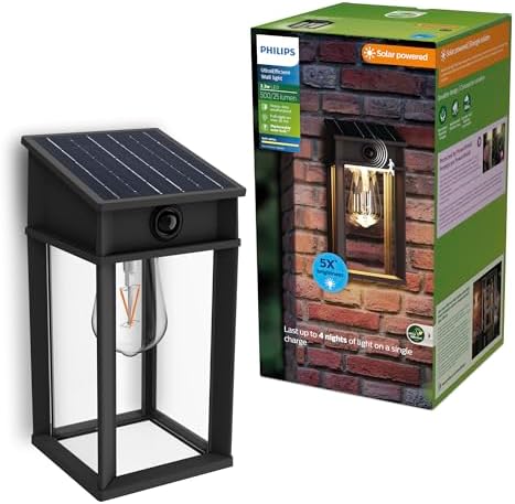 PHILIPS Solar LED Geri UltraEfficient Outdoor Wall Light, 1-Pack, Black