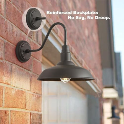 2 Pack Outdoor Barn Farmhouse Light with 14in Dome, Exterior Gooseneck Lights Fixture for House, Dark Bronze Outside Wall Mount for Porch, Patio, Entryways