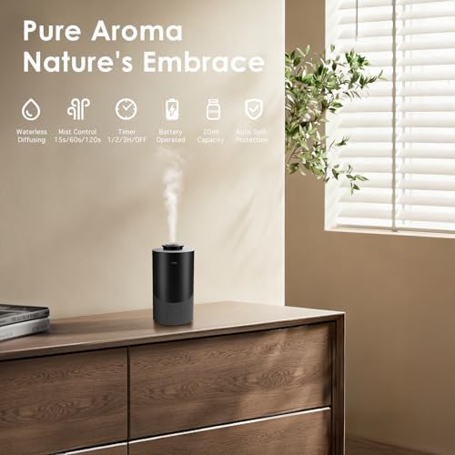 Waterless Essential Oil Diffuser for Home - Cordless Car Scent Diffuser with 3 Timer & 3 Mist Level Settings - 2000mAh Battery Operated Scent Air Machine for Room Office Hotel (Silver)