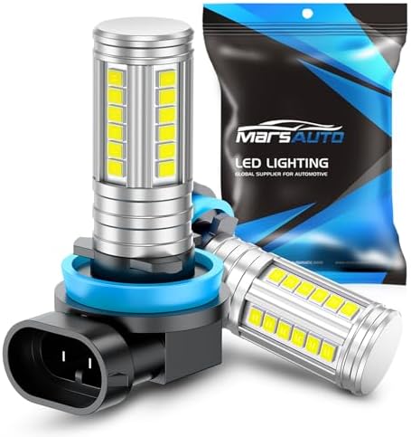 Marsauto H11/H8 LED Fog Light Bulb, 12,000 LM 600% Brightness H8 H16 Fog Light Bulbs, 360° Illumination Upgraded 60 Pcs Chips, 6500K White 1:1 Mini Size H11 Led Fog Lights Pack of 2