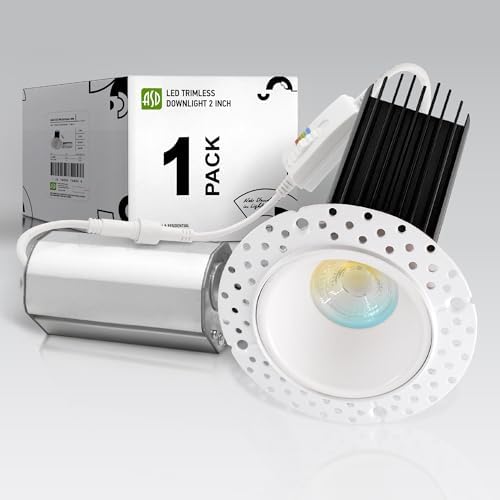 ASD 2 Inch Trimless LED Recessed Ceiling Light Fixture, Mud-in Canless Downlight with Junction Box, 5CCT Selectable 2700K-5000K, 15W 1029 Lumens, CRI90+, Anti-Glare, Dimmable, IC & Wet Rated, ETL