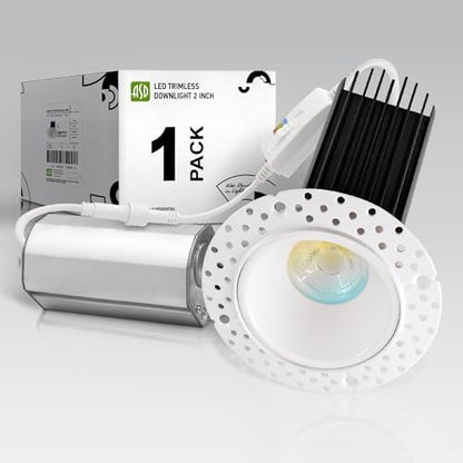 ASD 2 Inch Trimless LED Recessed Ceiling Light Fixture, Mud-in Canless Downlight with Junction Box, 5CCT Selectable 2700K-5000K, 15W 1029 Lumens, CRI90+, Anti-Glare, Dimmable, IC & Wet Rated, ETL