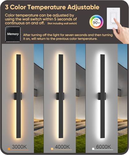 Aipsun 47.2" LED Outdoor Wall Light, Modern Black Exterior Lighting Fixture