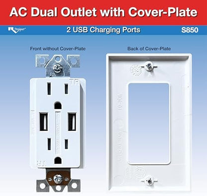 Ac Dual Outlet W/Cover & 2 USB Cha