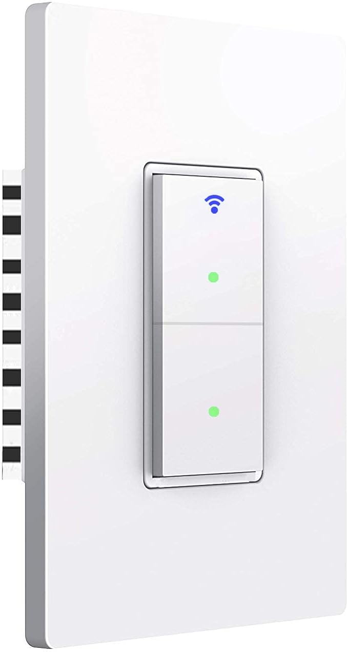 Smart Light Switch, WiFi Smart Double Switch Button, Compatible with Alexa and Google Home, Remote Control with Timing Funtion, No Hub Required,Smart Life APP Provides Control from Anywhere