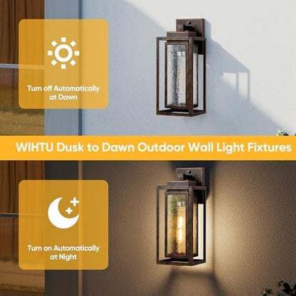 WIHTU 15.78'' Dusk to Dawn Porch Light, Outdoor Wall Sconce Light, Garage