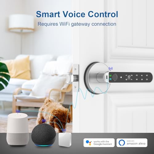 Fingerprint Door Lock, Finger Print Door Knobs Thumbprint Door Knob with App Control/Fingerprints/IC Cards/Codes/Keys, Smart Lock for Bedroom Home Apartment
