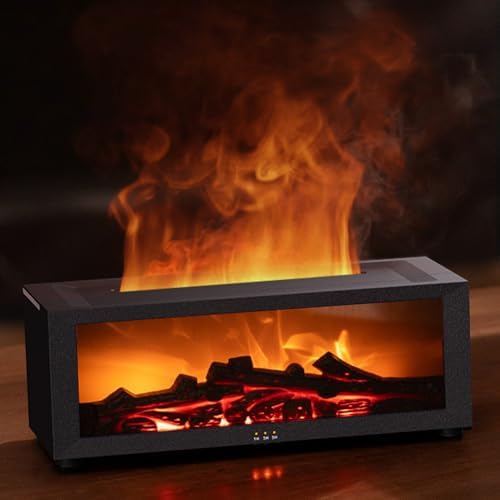 Essential Oil Diffuser, Fireplace Flame Oil Diffuser - Aromatherapy Aroma Humidifier, Upgrade 7 Colors Noiseless Remote Control - Perfect for Bedroom Home Office (150ml Fireplace Flame, Black)