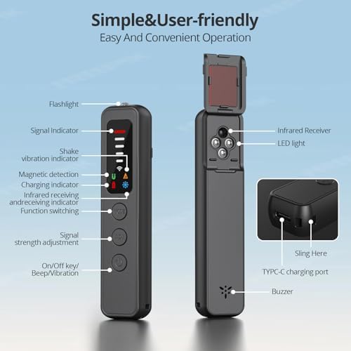 AI 7-in-1 Hidden Camera Detectors, RF Signal Scanner with 6 Detection Modes | Anti-Spy Camera Finder, GPS Tracker & Bug Detector for Hotels, Dressing Rooms, Bathrooms, Cars & Travel Security (Black)