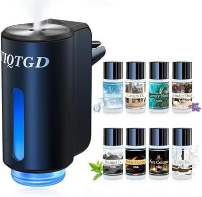 Smart Car Air Freshener, Car Air Freshener Diffuser with 3 Adjustable Modes, Rechargeable Aromatizante para Carro with 8pcs Essential Oil, Long-Lasting, Black