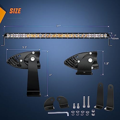 Nilight Led Light Bar Amber 31 Inch 150W Super Slim Spot Flood Combo 14500LM 3D Driving Fog Off Road Lights for Trucks Pickup SUV ATV UTV Boat 4x4 Van Camper-2 Style Mounting