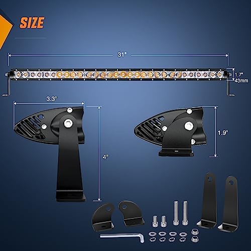 Nilight Led Light Bar Amber 31 Inch 150W Super Slim Spot Flood Combo 14500LM 3D Driving Fog Off Road Lights for Trucks Pickup SUV ATV UTV Boat 4x4 Van Camper-2 Style Mounting