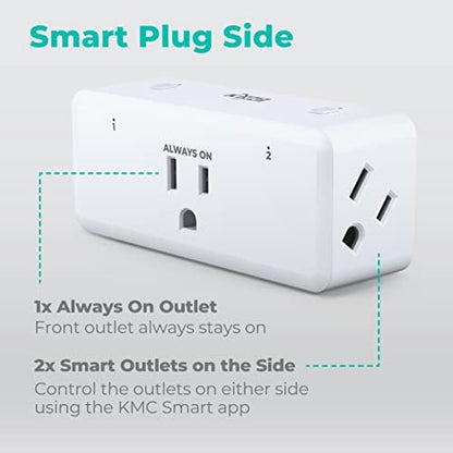 KMC Smart Plug 4-Pack, Side 3-Outlet Extender, Compatible with Google & Alexa, No Hub Required, WiFi Plugs