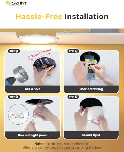Ensenior 1 Pack 6 Inch LED Recessed Light, Dimmable, 5000K Daylight, 1050LM High Brightness, 12W 120V, Damp Rated, Ultra-Thin Canless Wafer Ceiling Light - ETL & FCC & IC