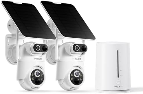 Solar Security Camera Wireless Outdoor Dual-Lens 2K(2MP Wide-Angle & 2MP PTZ) Cameras System for Home Color Night Vision 32GB Local Storage PIR AI Human Detection No Subscription Fee 2Pack