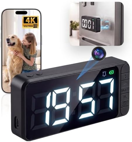 Hidden Camera Clock 4K WiFi Indoor Security Camera with Long Battery Life