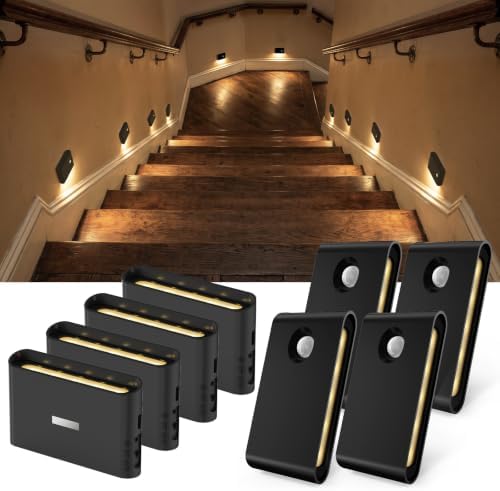 EZVALO 8 Pack Motion Sensor Night Lights Indoor, Rechargeable 1500mAh LED Stair Lights with Magnetic & Dimmable, Auto On/Off 3000K Soft White, Adhesive No Drill for Stairs, Hallway, Bathroom, Closet