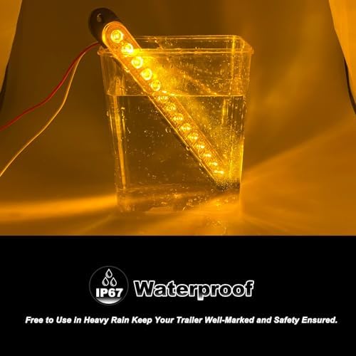 10" LED Amber Trailer LED Turn Signal Light Bar Strip Aluminum Alloy Base Side Marker Tail Lights Assembly for Truck RV Marine Boats, 15 LEDs 2Pcs