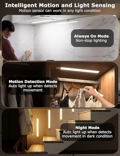 16" Under Cabinet Lighting Wireless, Remote, Motion Sensor, 4Pack, Silver