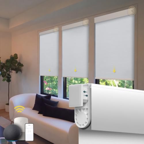 Motorized Blinds No Drill Automatic Blinds for Windows Cordless Roller Shades Electric Blinds with Remote Control Smart Blinds (White, 29.5 x 72)