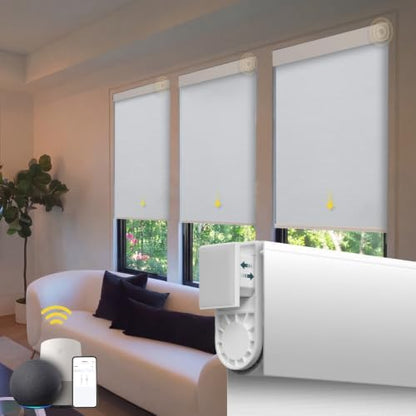 Motorized Blinds No Drill Automatic Blinds for Windows Cordless Roller Shades Electric Blinds with Remote Control Smart Blinds (White, 29.5 x 72)