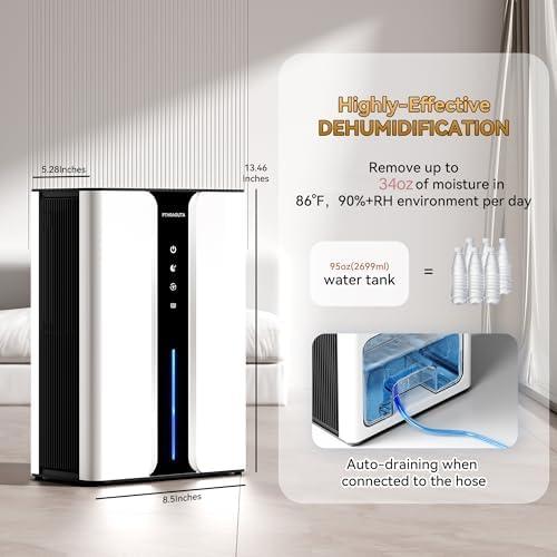 PTHRAOUTA Home Dehumidifier with Drain Hose, with Air Reusable Filter