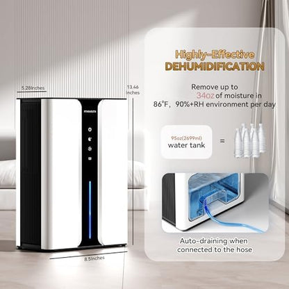 PTHRAOUTA Home Dehumidifier with Drain Hose, with Air Reusable Filter
