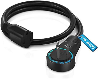 Maximm 1 Ft 360 Rotating Flat Plug Extension Cord, 14 AWG, Black, UL