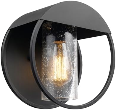 Globe Electric 44388 1-Light Indoor/Outdoor Wall Sconce, Matte Black Finish, Seeded Glass Shade, Weather-Resistant, E26 Base