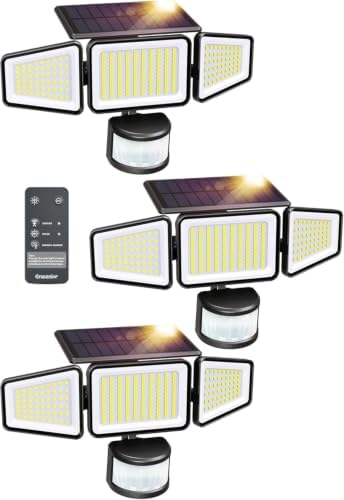 Ensenior Solar Motion Lights Outdoor, Security Flood Lights 3-Head, 3-Pack