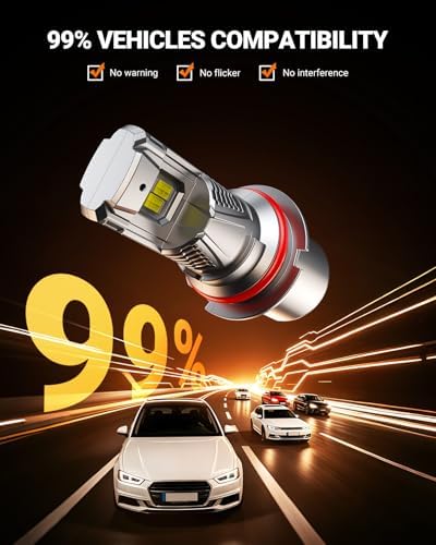 SEALIGHT 9007/HB5 LED Light Bulb, 1000% 60,000LM Brighter than Original Bulbs, 6500K White Output Canbus Ready, IP68 Waterproof 80000Hrs Lifespan, 1：1 Size 3Mins Installation, 2 Pack