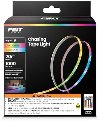 Feit Electric LED Tape Lights RGB Tunable White, Cuttable, Linkable - 20FT