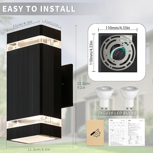 JYV Square Outdoor Wall Lights, Up and Down LED Porch Lights, Black